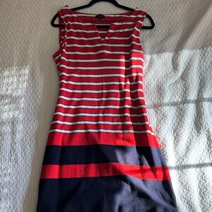 Talbots Red and Navy Striped Midi Dress